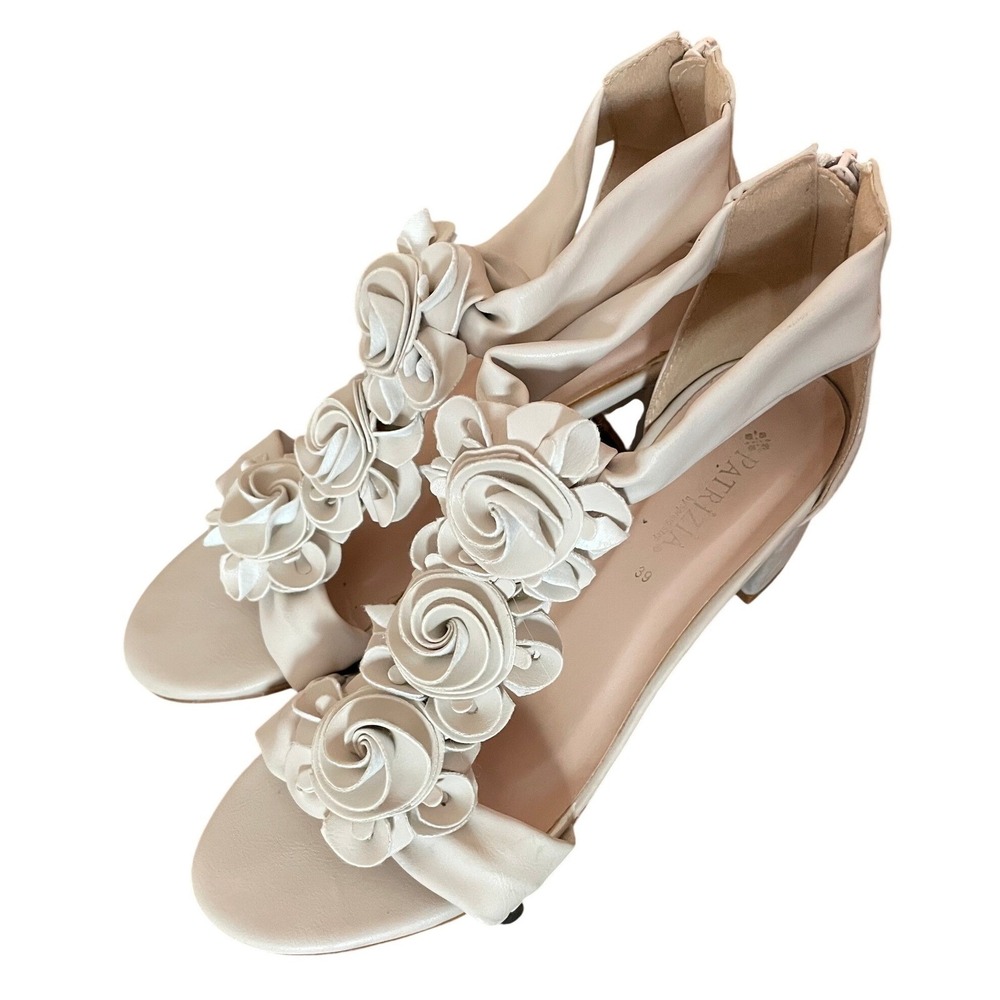 Patrizia by Spring Step Quintbel Floral Rosette Block Heel Sandals Beige US 8.5